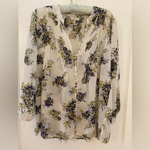 Anthropologie Floral Blouse with Blue and Yellow Pattern